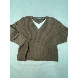 Crystal Kobe Women's Brown PL Cotton Knit V-Neck Long Sleeve Tops USED